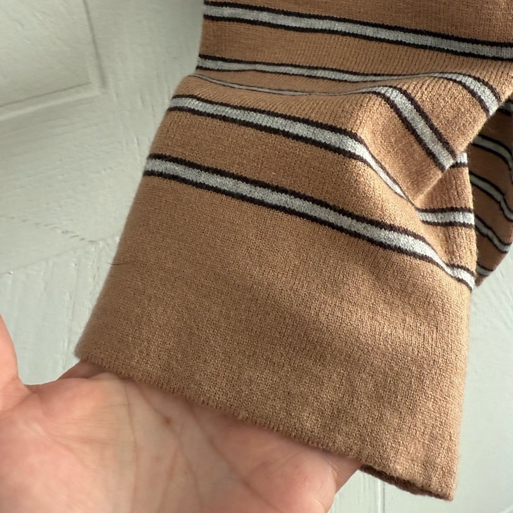 Tan Brown Blue Striped Oversized Polo Sweater Womens XL Preppy College Academia - Picture 7 of 10